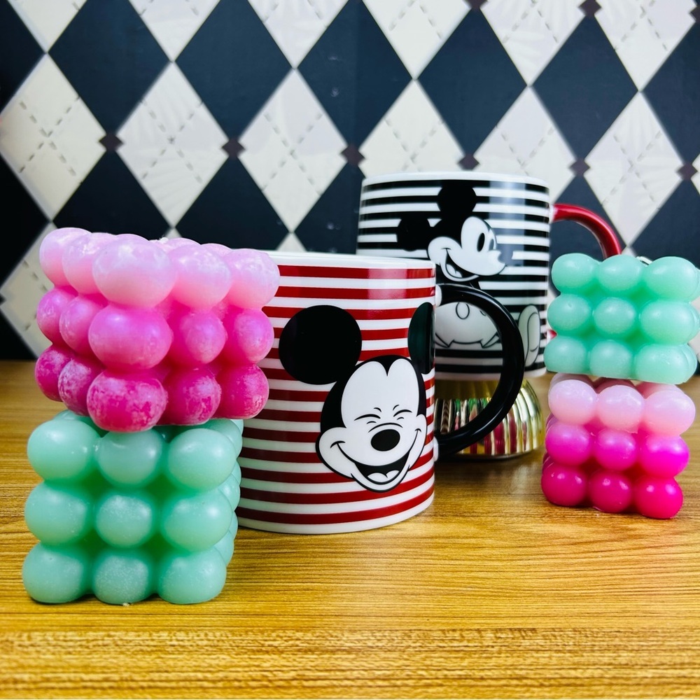 Mickey Mouse Striped Ceramic Mugs, Set of 2 Disney Graphic Black Red‎ Cups - Picture 3 of 8